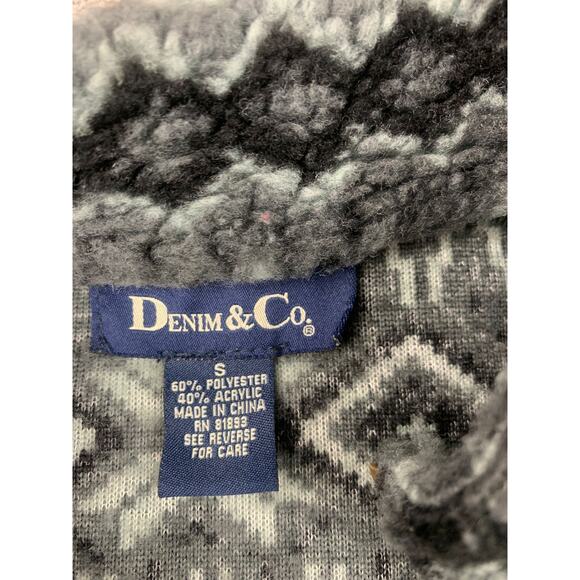 Denim & Co. Womens Small Gray‎ Aztec Fuzzy Full Zip Sweater - Picture 5 of 10